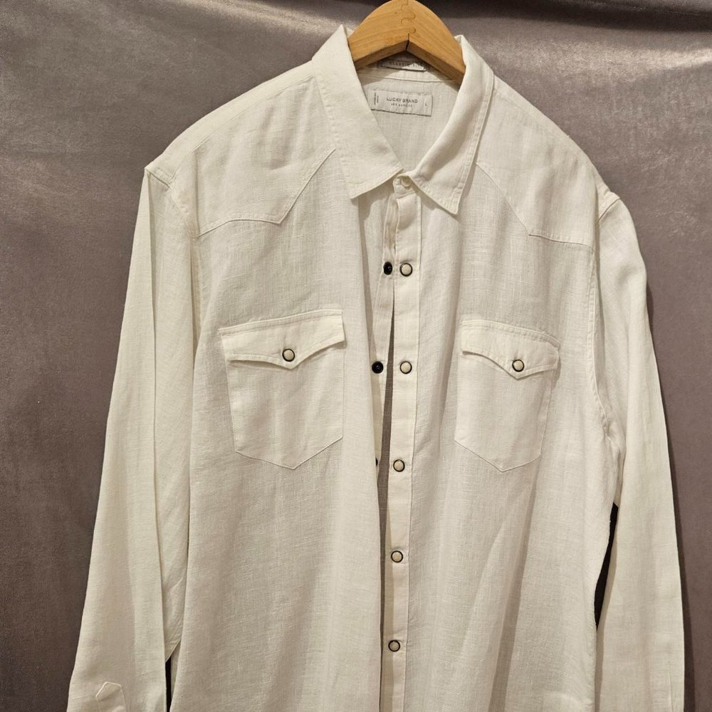 Lucky Brand Classic Fit Western Linen Sport Shirt, White